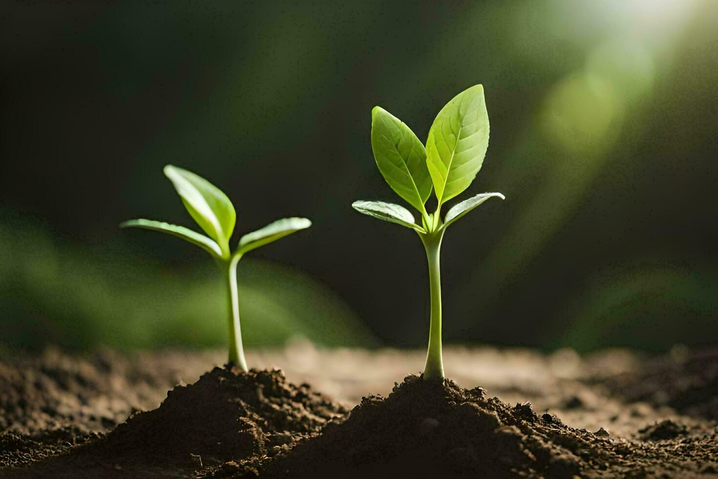 twee jong planten groeit in bodem. ai-gegenereerd foto