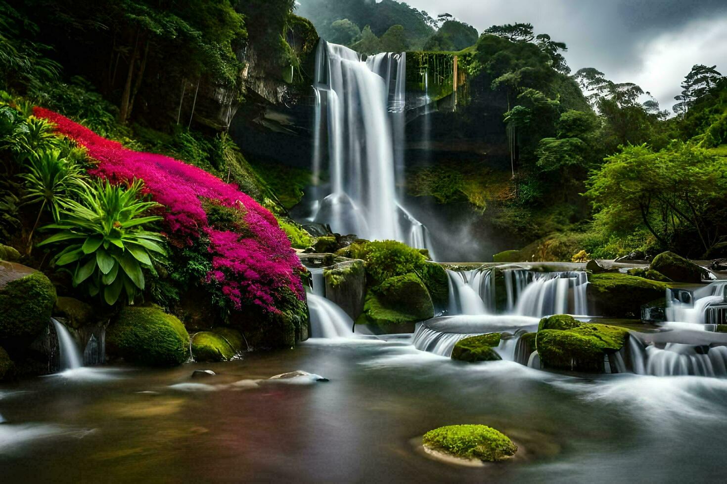 mooi waterval in de oerwoud. ai-gegenereerd foto