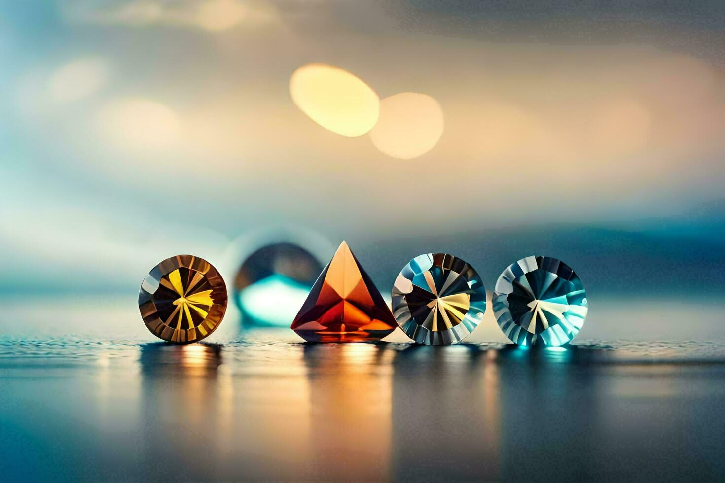 een groep van diamanten Aan een tafel. ai-gegenereerd foto