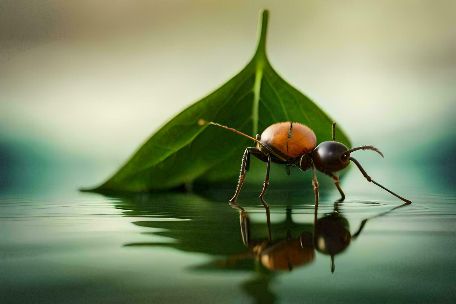 een klein insect is staand Aan een blad. ai-gegenereerd foto