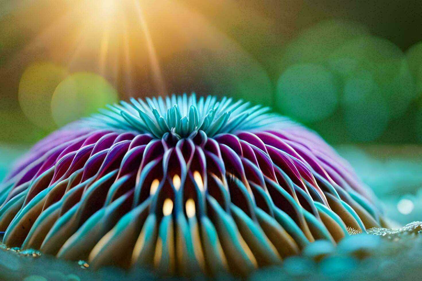 een dichtbij omhoog van een bloem met de zon schijnt. ai-gegenereerd foto