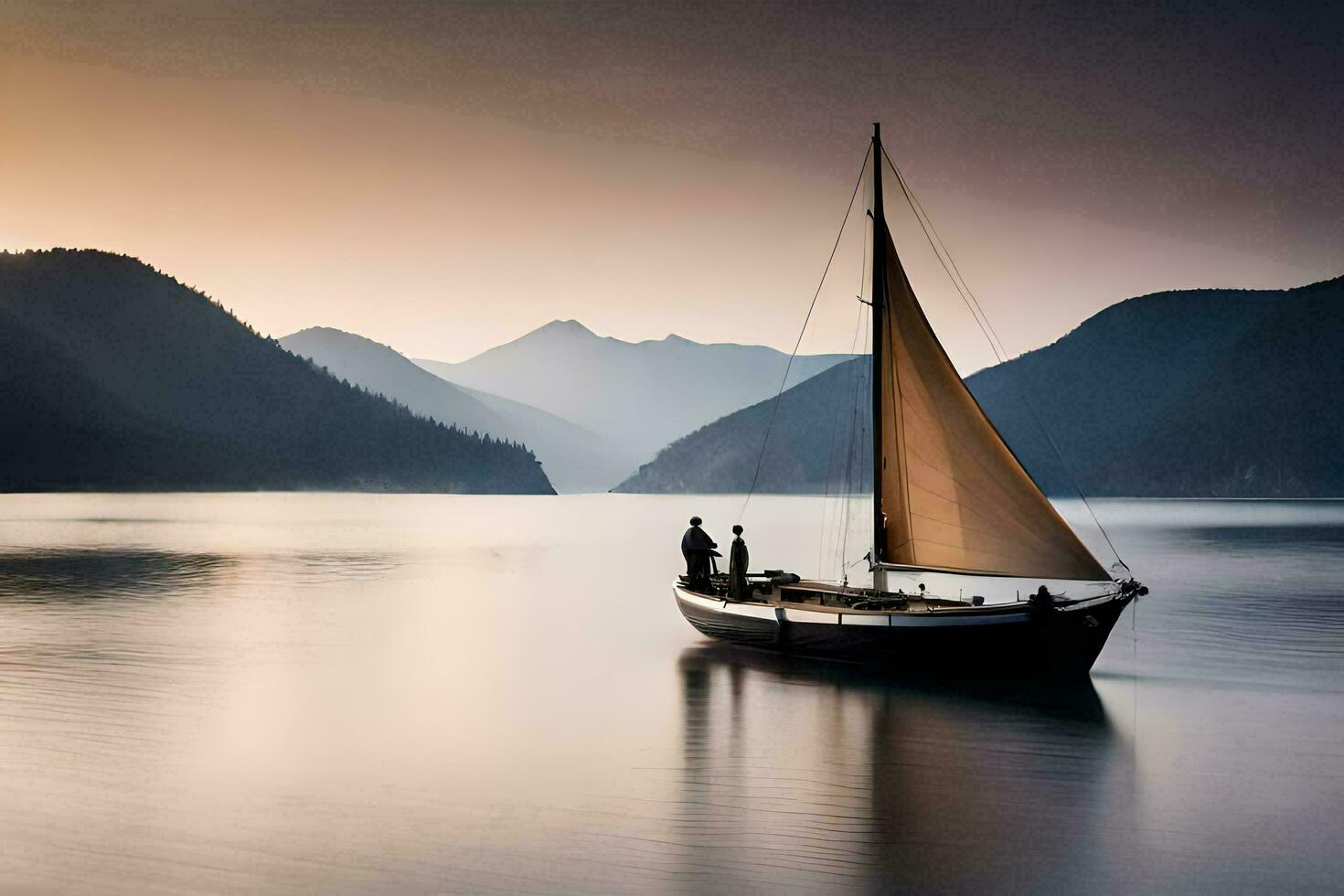 een zeilboot in de water Bij zonsondergang. ai-gegenereerd foto