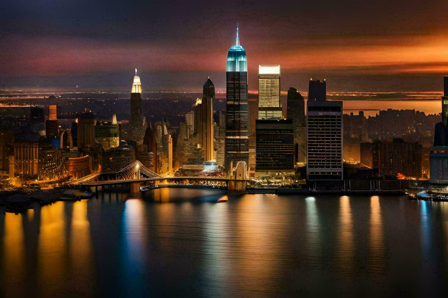 de stad horizon Bij nacht in nieuw york. ai-gegenereerd foto