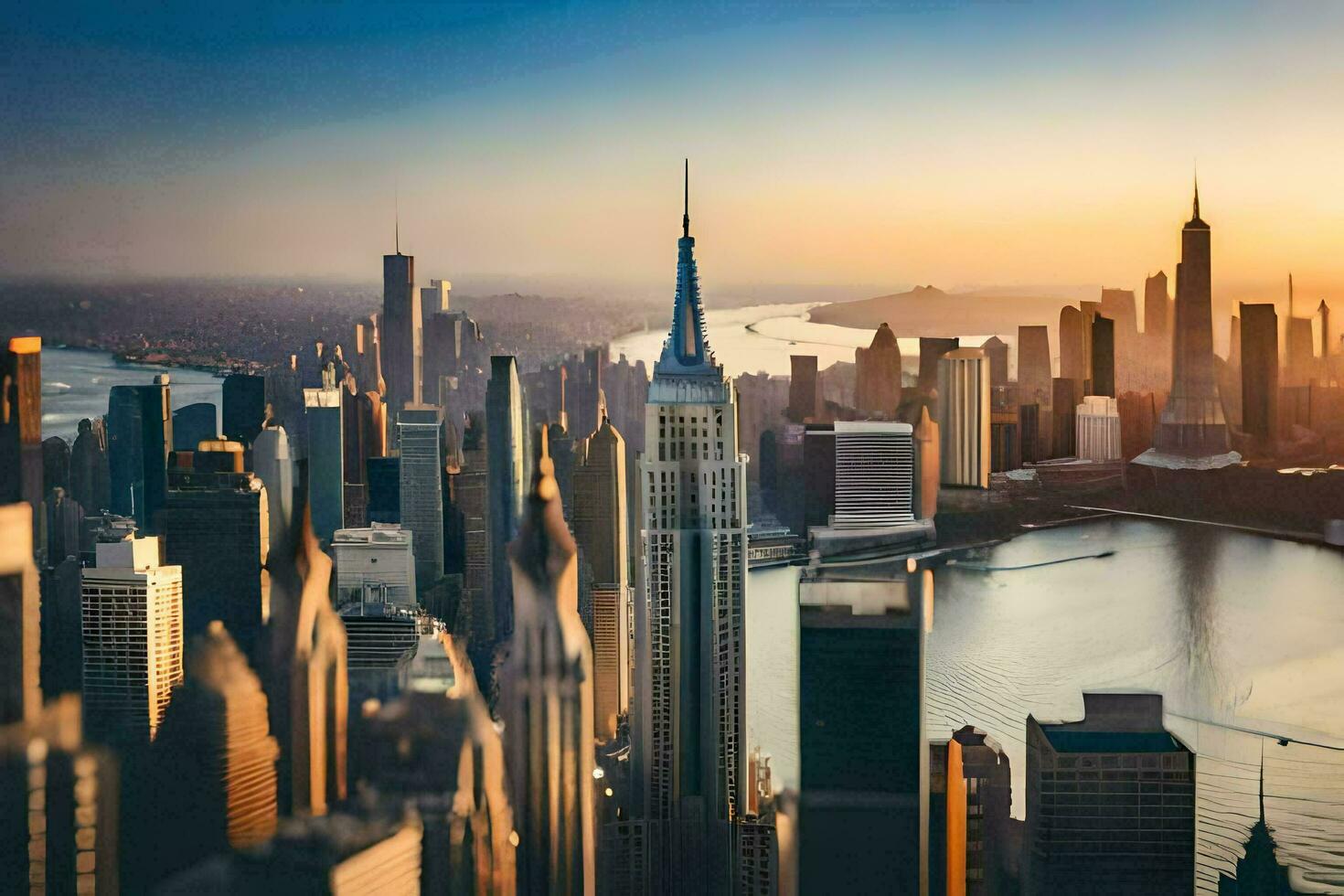 de stad horizon Bij zonsondergang in nieuw york. ai-gegenereerd foto