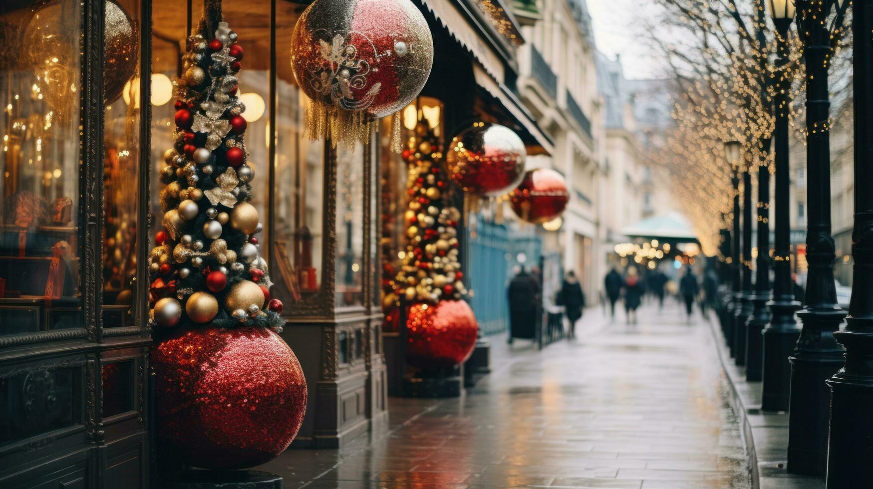 Kerstmis decoraties Aan stad straat foto