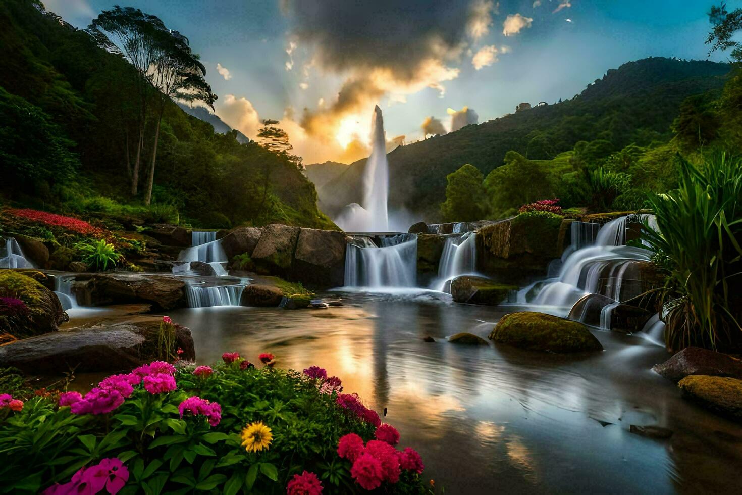 mooi waterval in Thailand. ai-gegenereerd foto