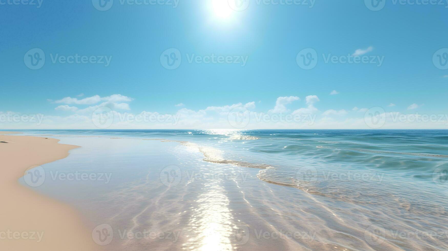 mooi zeegezicht met zand en blauw lucht ai gegenereerd foto