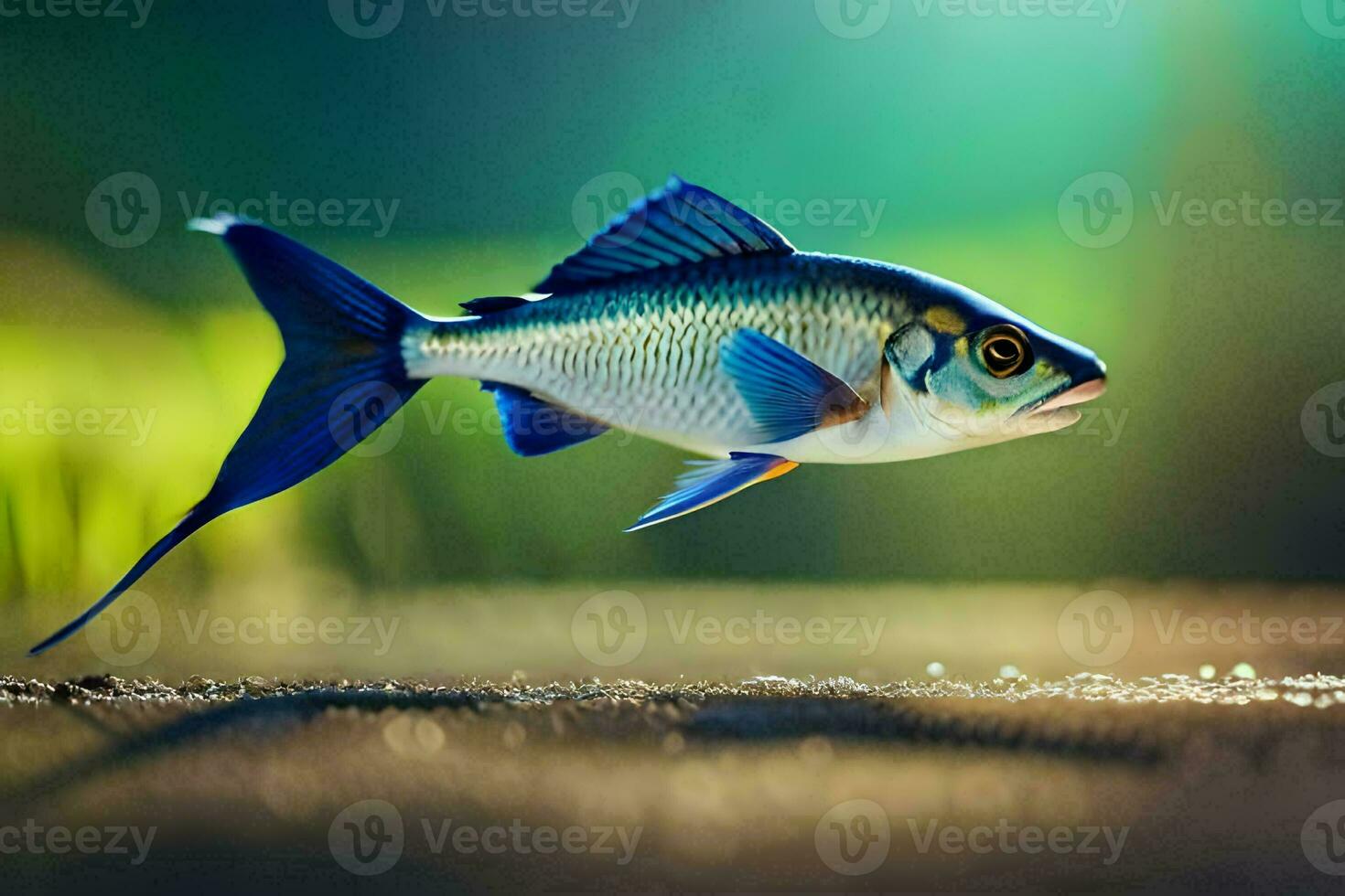 een vis met blauw vinnen en een lang staart. ai-gegenereerd foto