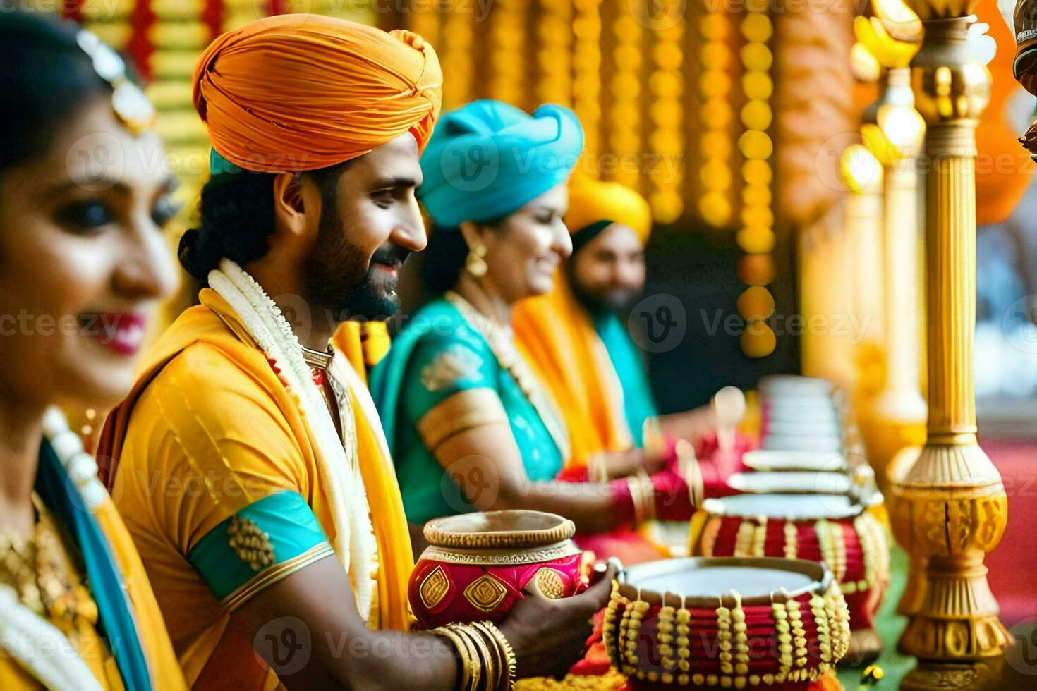 Indisch bruiloft ceremonie in Bangalore. ai-gegenereerd foto