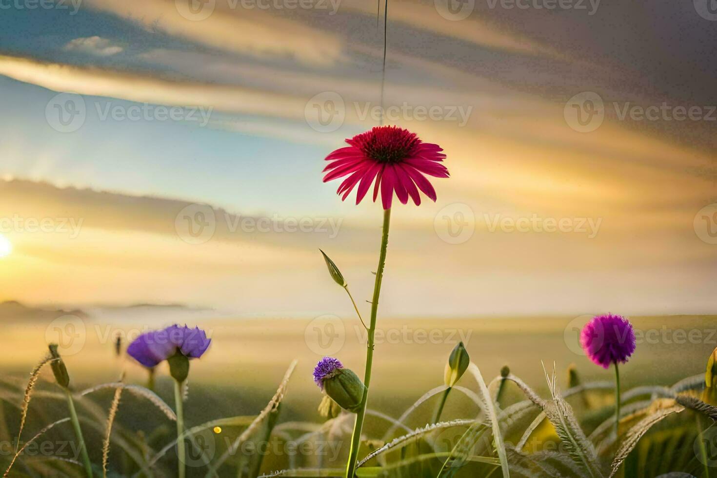 foto behang de lucht, bloemen, de zon, zonsopkomst, de veld, de veld, de. ai-gegenereerd