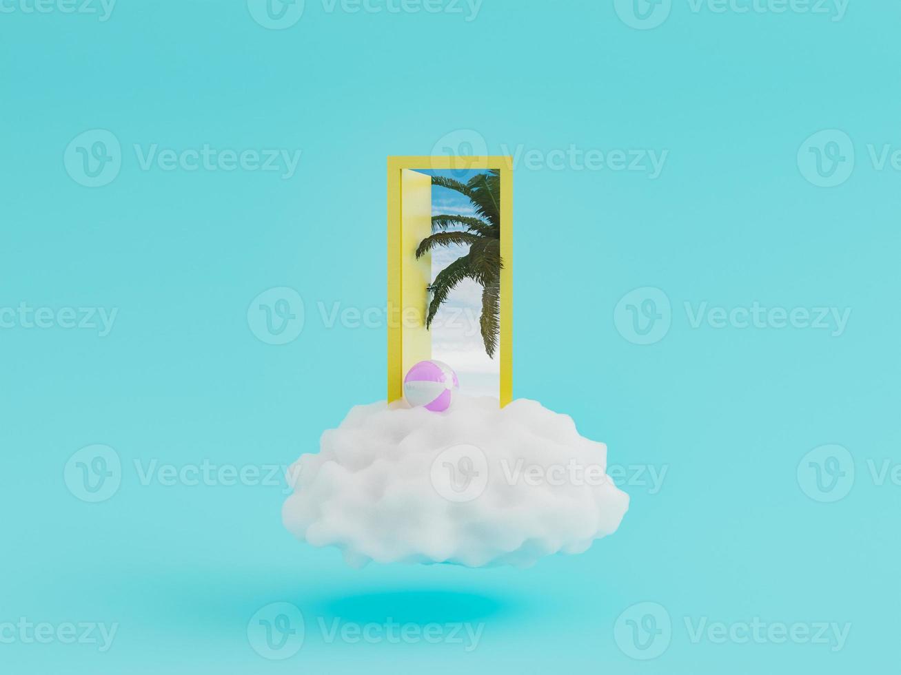 deur op een wolk met palmboom foto