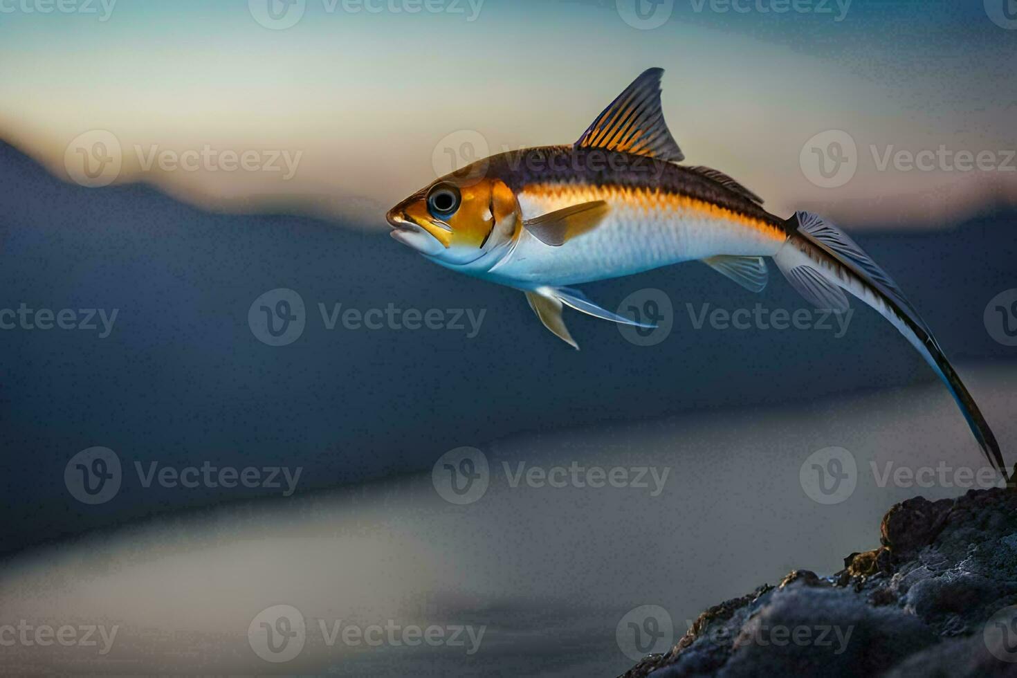 een vis is vliegend over- de water. ai-gegenereerd foto