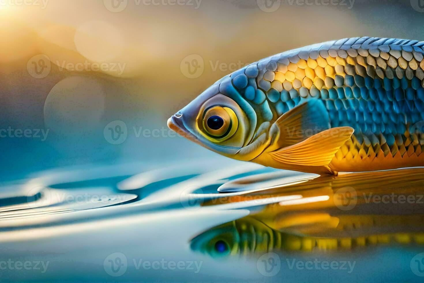 een vis is drijvend Aan de water met een helder blauw achtergrond. ai-gegenereerd foto