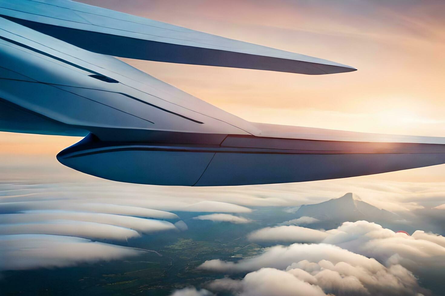 een visie van de vleugel van een vliegtuig vliegend over- wolken. ai-gegenereerd foto