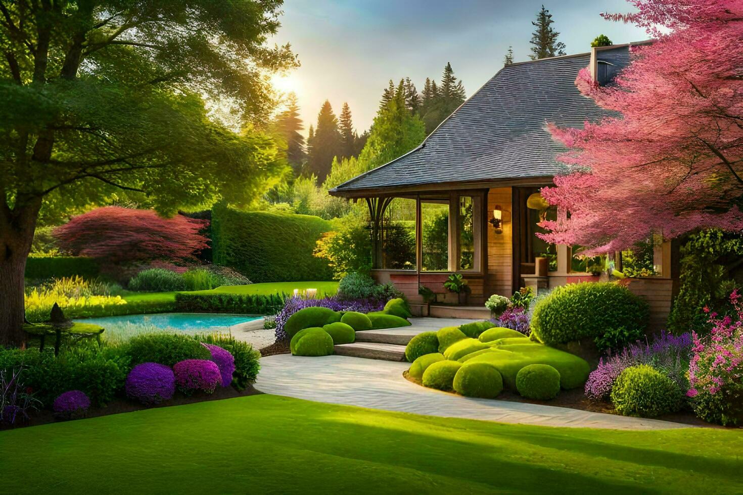mooi tuin landschap ontwerp. ai-gegenereerd foto