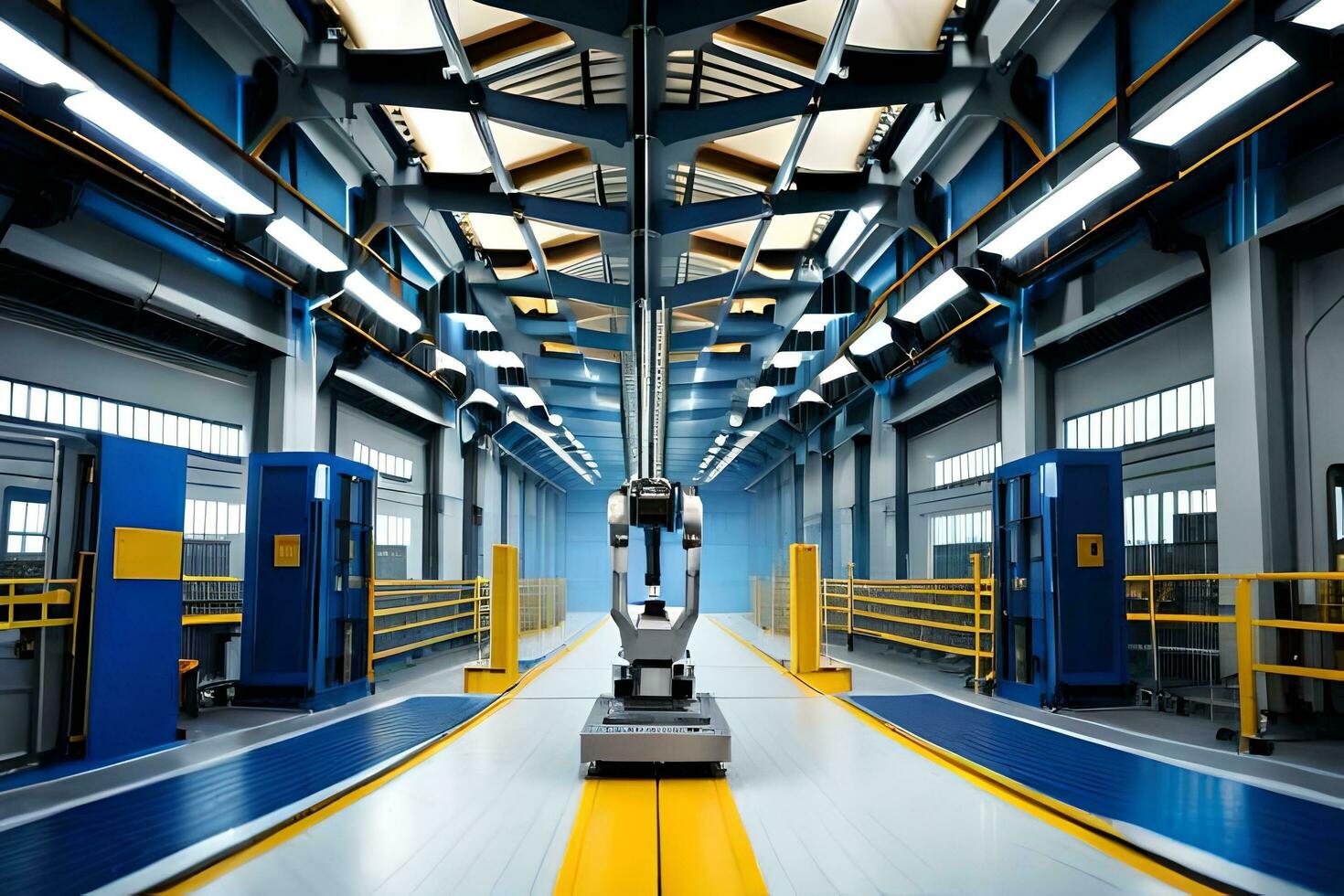 een robot is in beweging door een fabriek. ai-gegenereerd foto