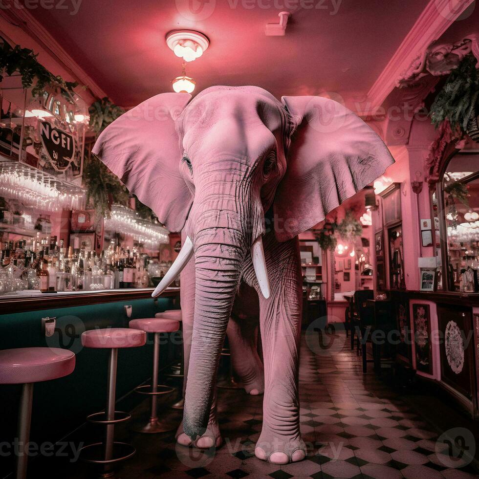 roze olifant Bij de bar. generatief ai. foto