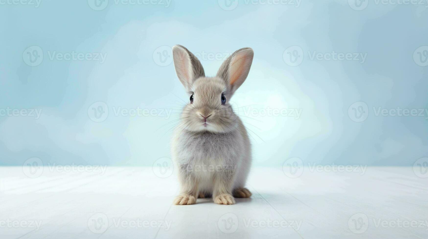 aanbiddelijk konijn in sereen minimalistische instelling foto