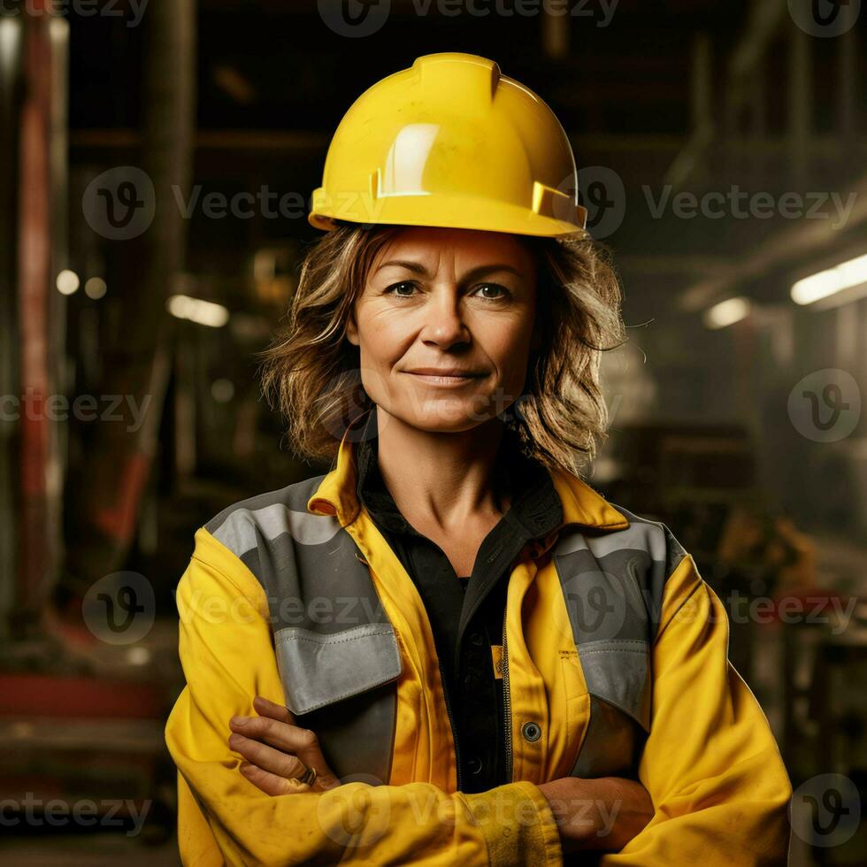 Dames middelen manager in de bouw sector, ai generatief foto