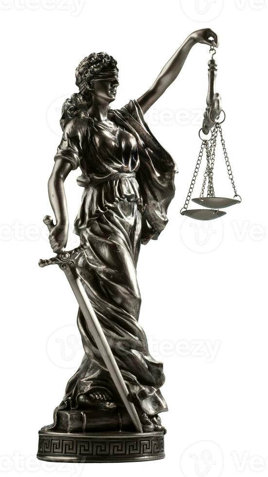 themis standbeeld Holding een schaal geïsoleerd Aan wit foto