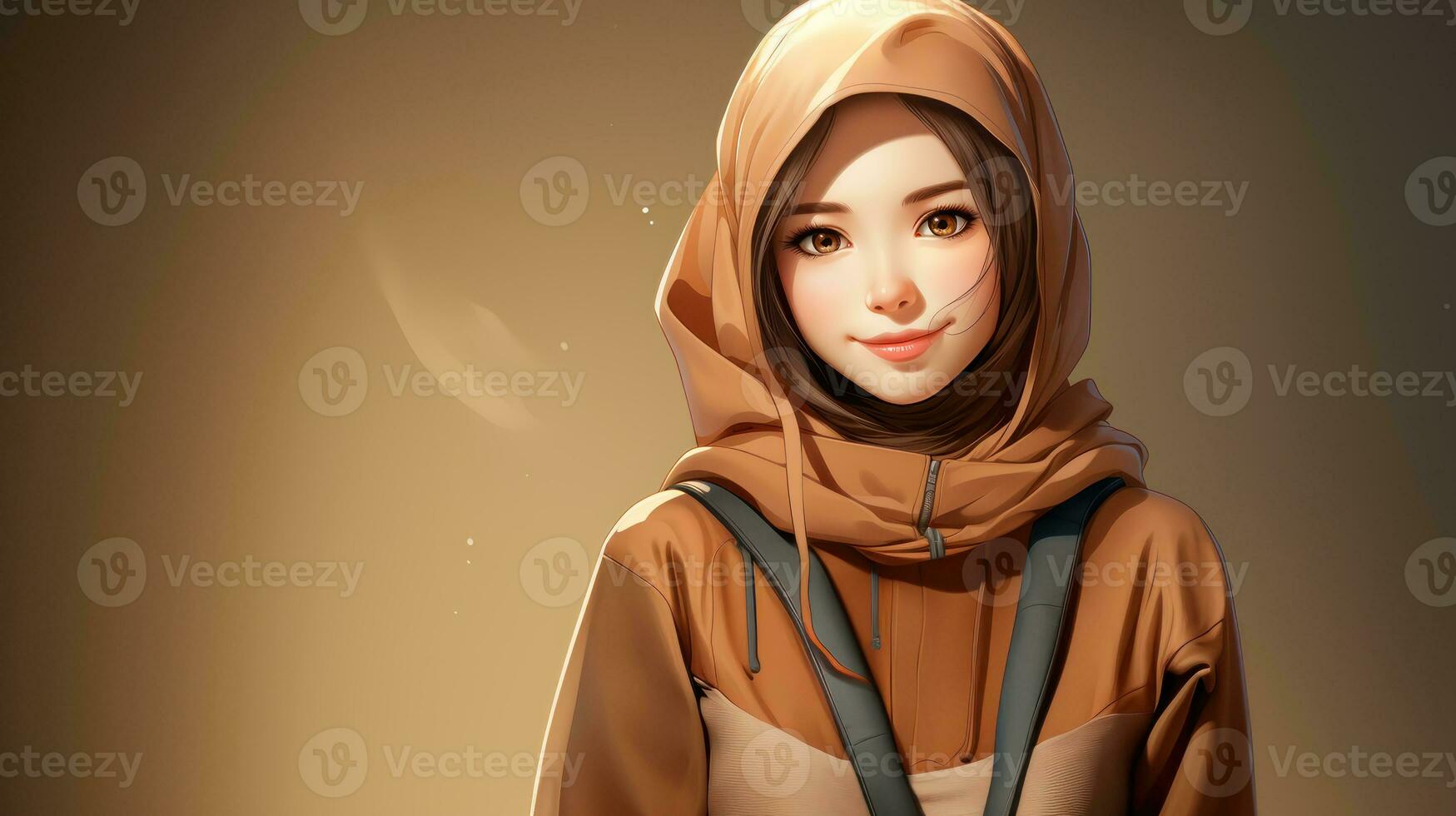illustratie van Aziatisch moslim meisje vervelend hijab in bruin achtergrond. foto