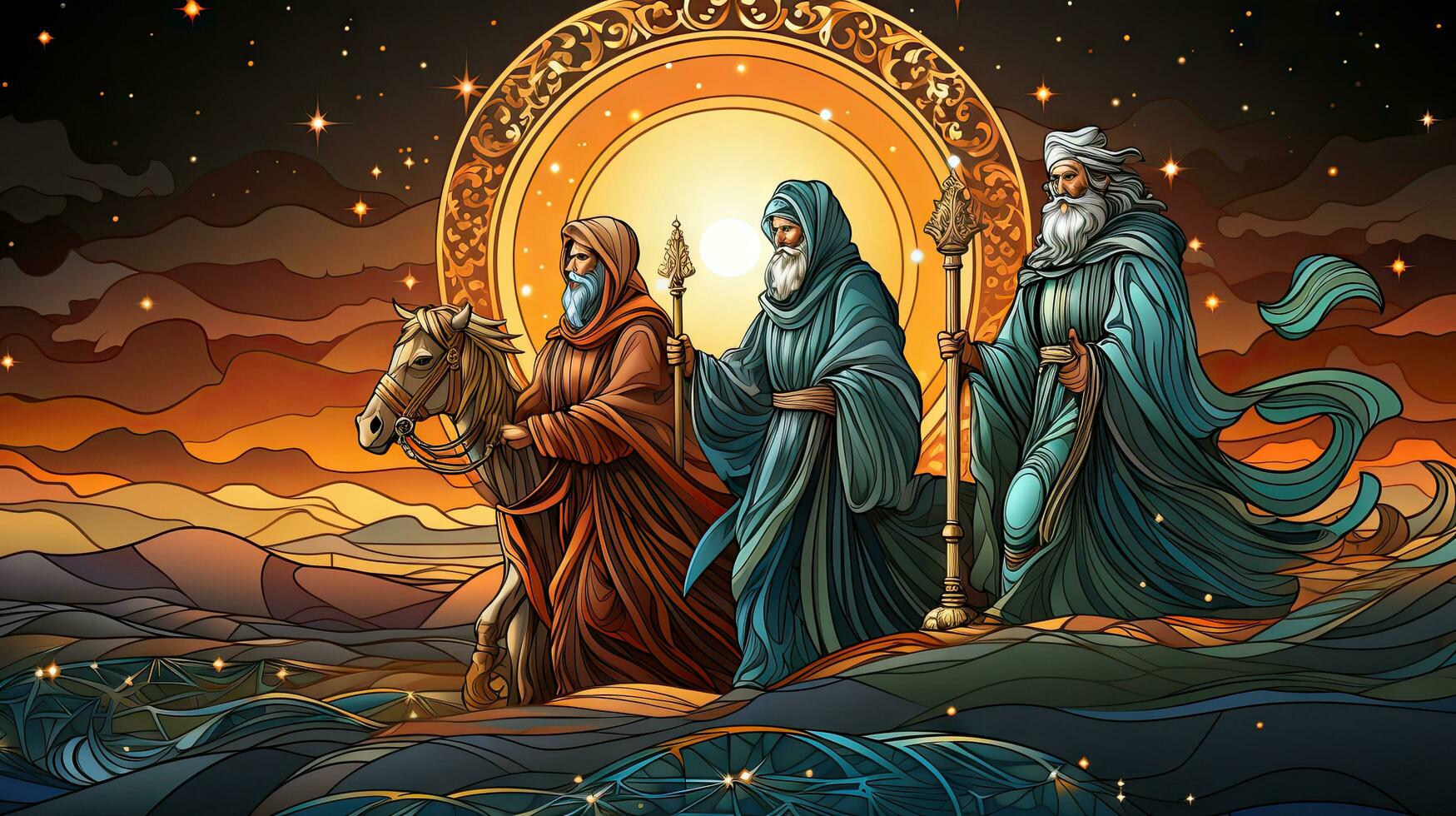 drie koningen woestijn ster van Bethlehem geboorte concept. foto