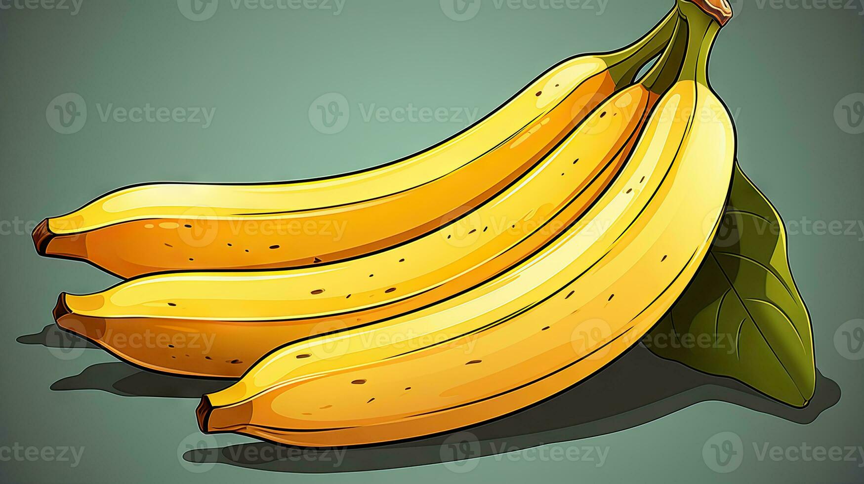 illustratie van een bundel van rijp bananen met bladeren Aan een groen achtergrond. foto
