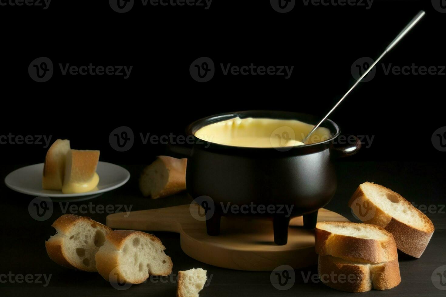 kaas fondue schotel met vork. genereren ai foto