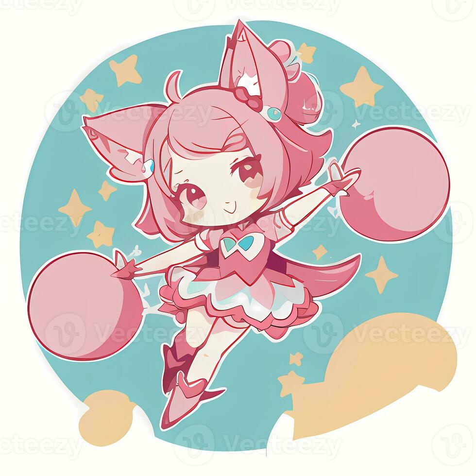 magisch meisje sticker cosplay anime stijl chibi illustratie foto