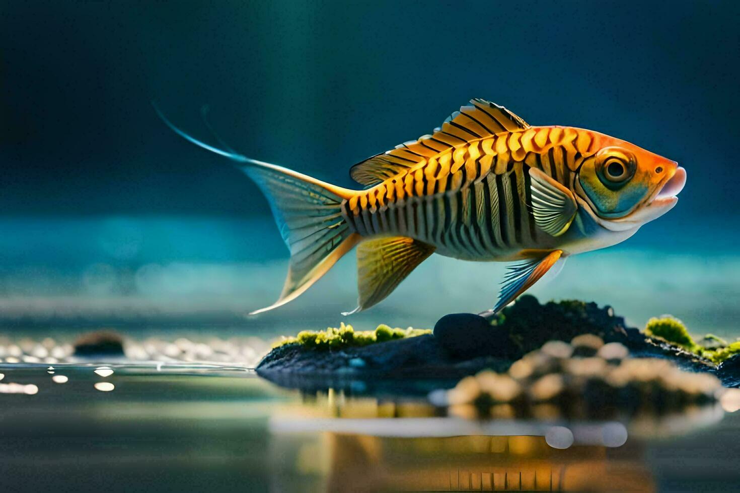 een vis is staand Aan de water met mos. ai-gegenereerd foto