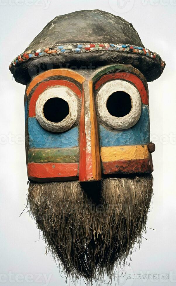 kleurrijk masker met baard een generatief ai artwork in kunst brut stijl foto