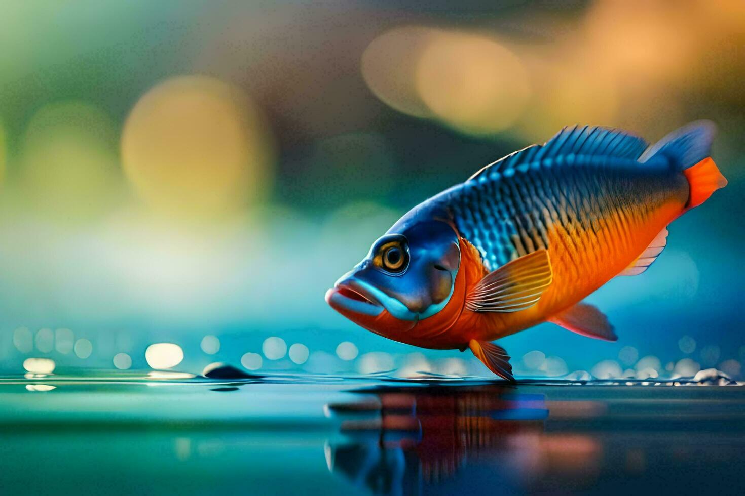 een vis is staand Aan de water met een helder achtergrond. ai-gegenereerd foto