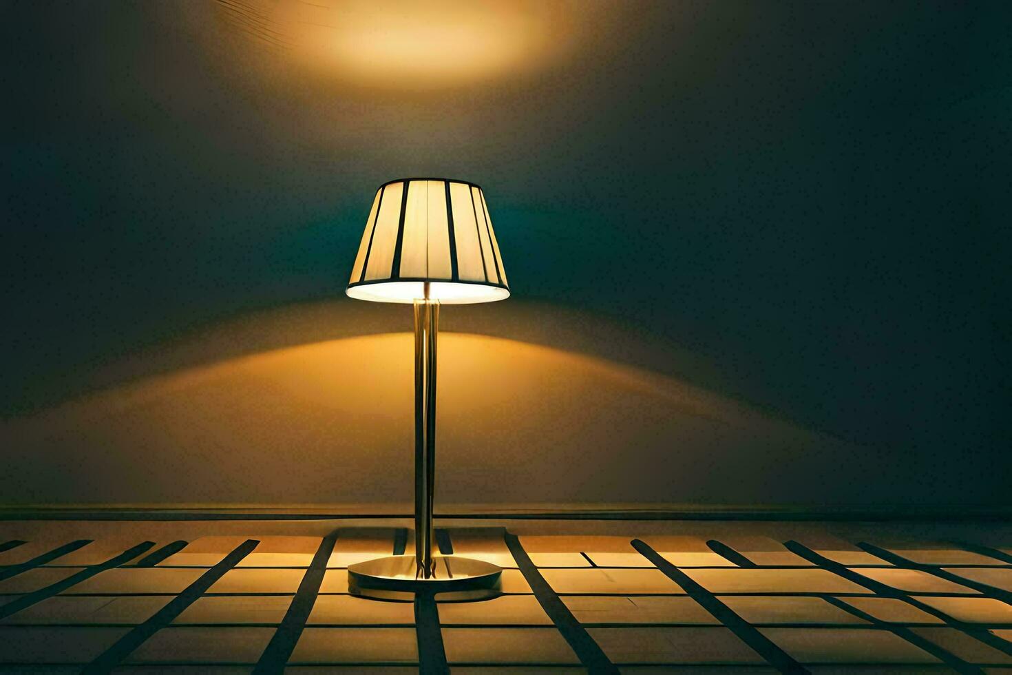 een lamp Aan een tafel in een donker kamer. ai-gegenereerd foto