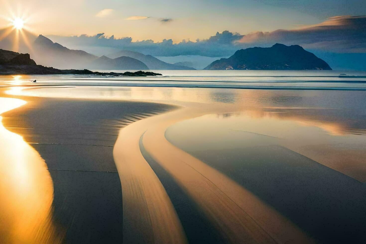 zonsondergang Aan de strand, Noorwegen. ai-gegenereerd foto