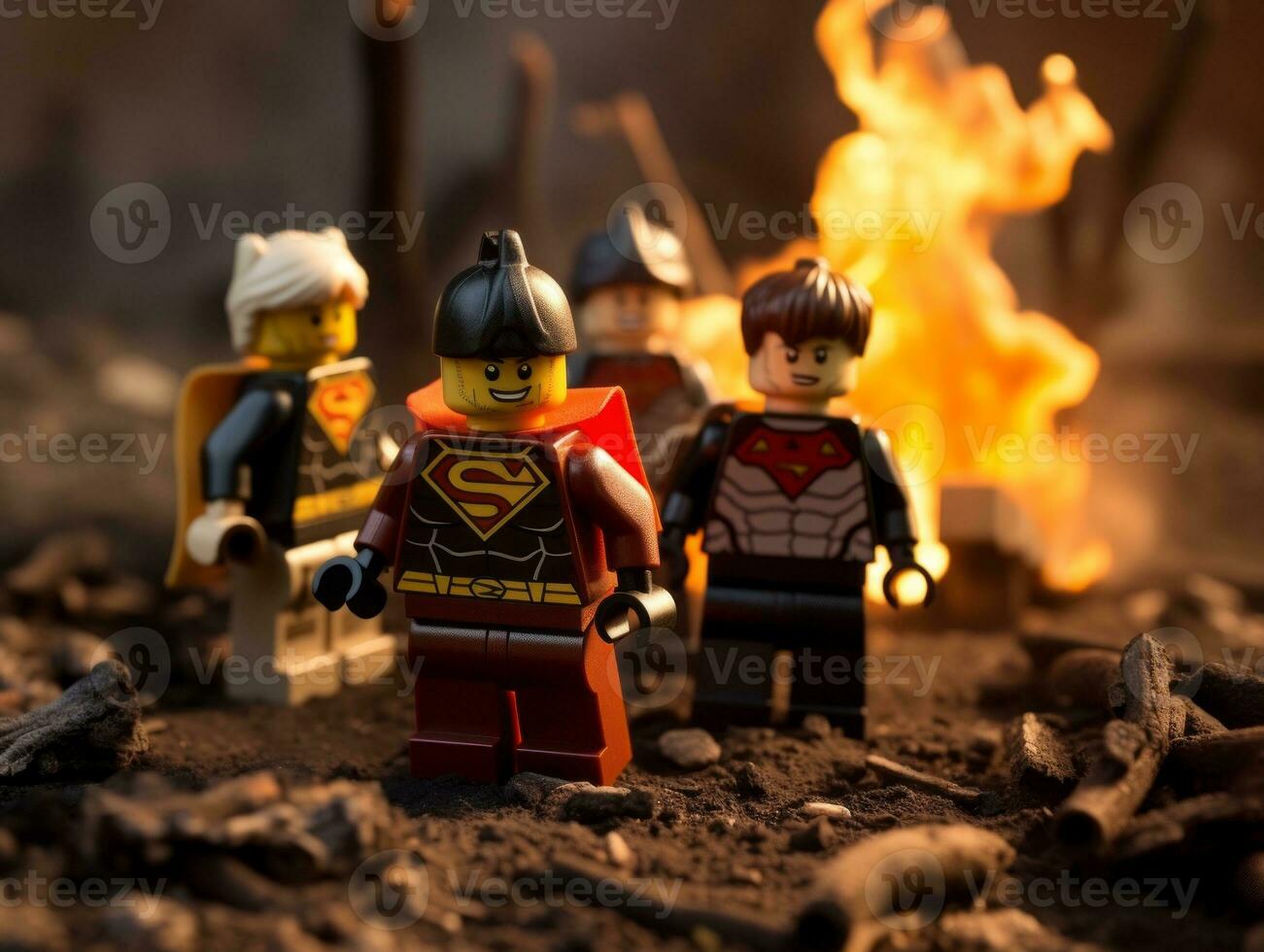 Lego heroes samenwerken omhoog naar opslaan de wereld ai generatief foto