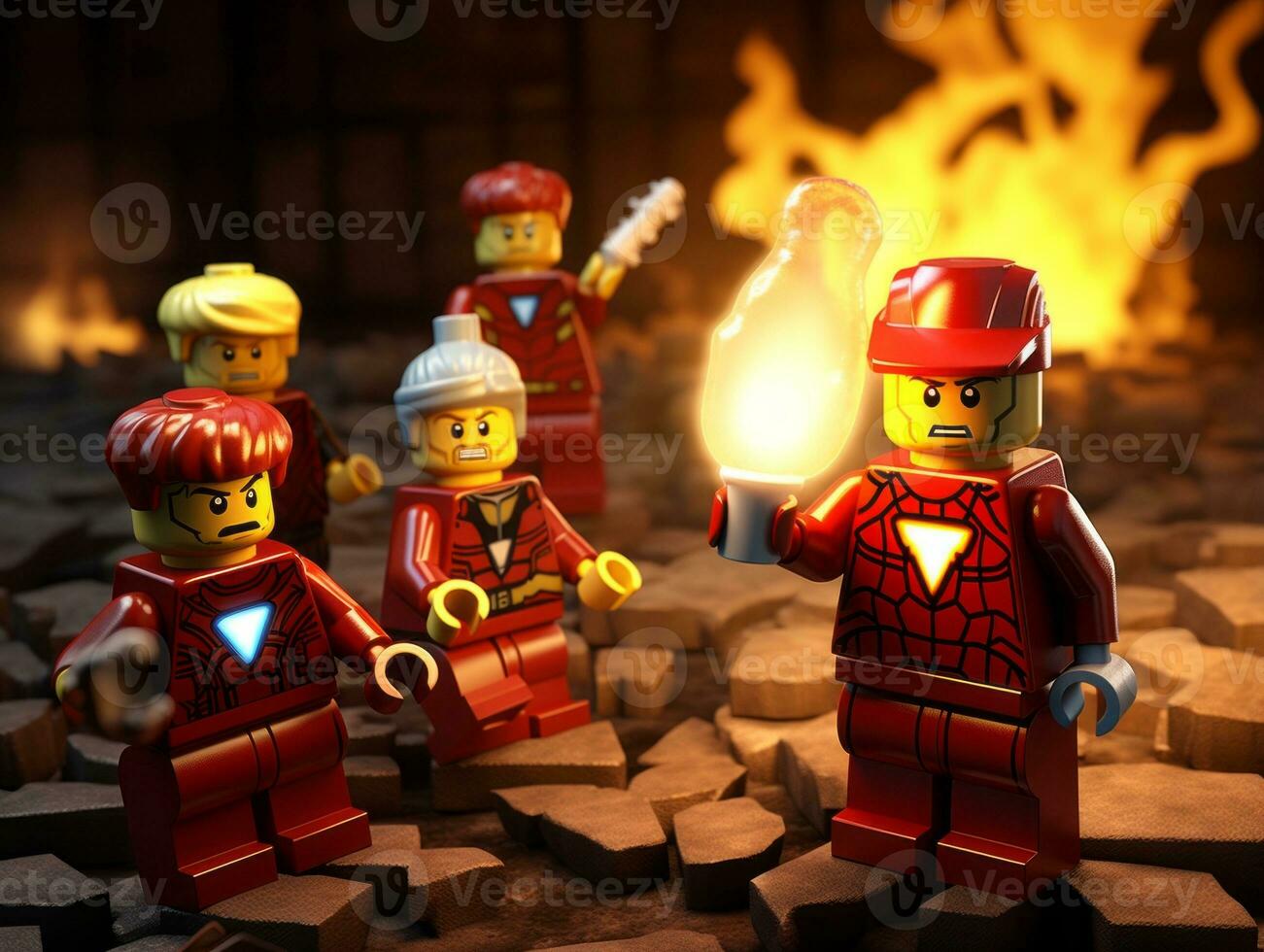 Lego heroes samenwerken omhoog naar opslaan de wereld ai generatief foto