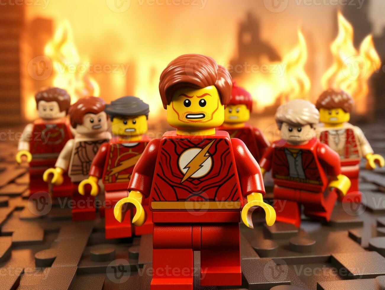 Lego heroes samenwerken omhoog naar opslaan de wereld ai generatief foto