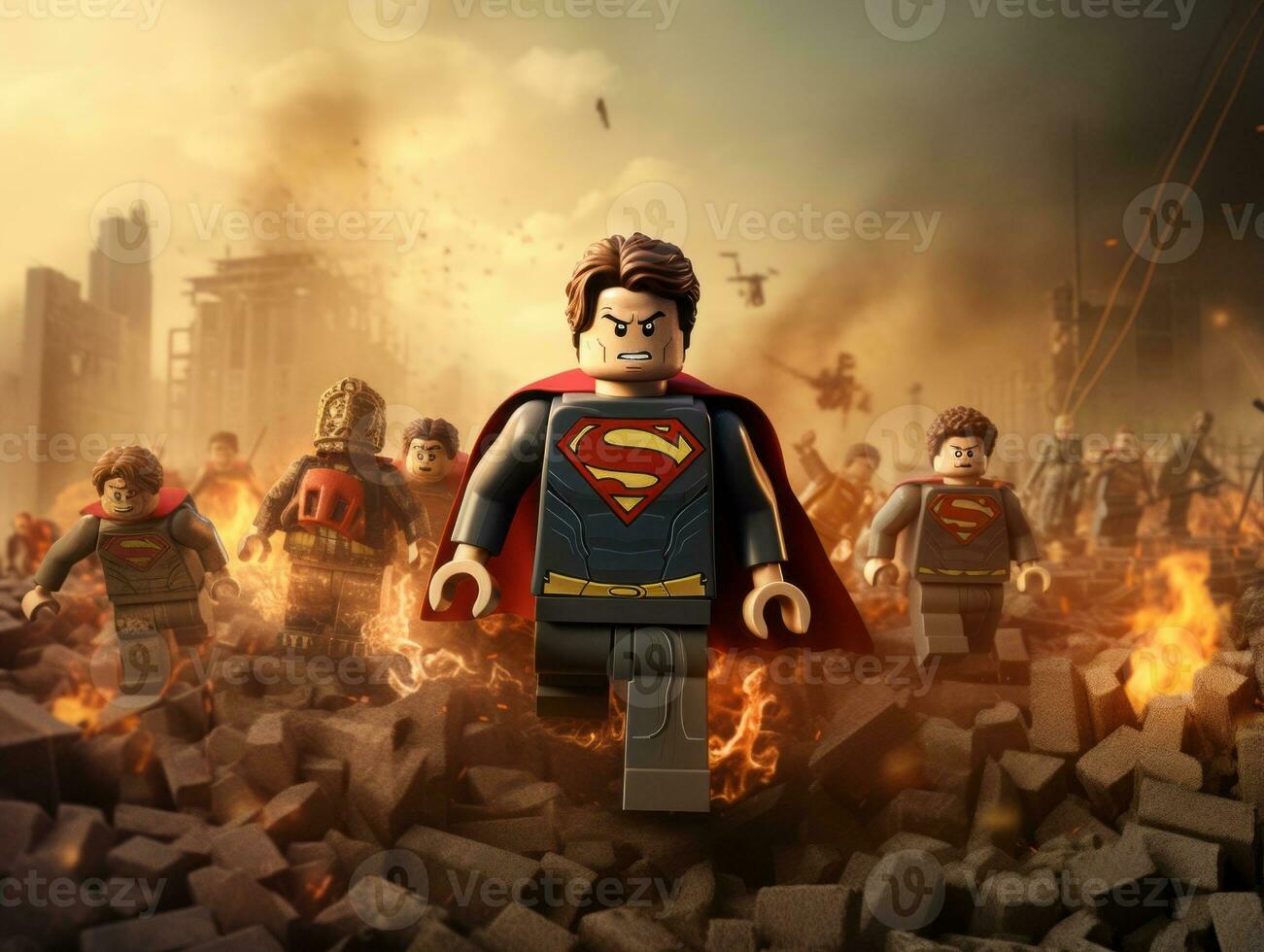 Lego heroes samenwerken omhoog naar opslaan de wereld ai generatief foto