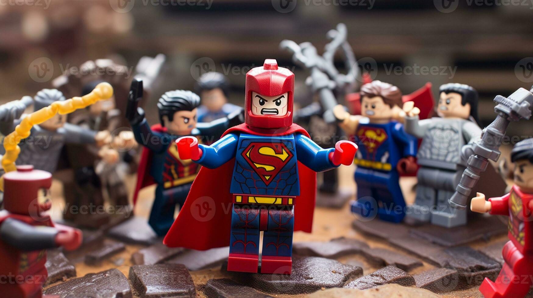 Lego heroes samenwerken omhoog naar opslaan de wereld ai generatief foto