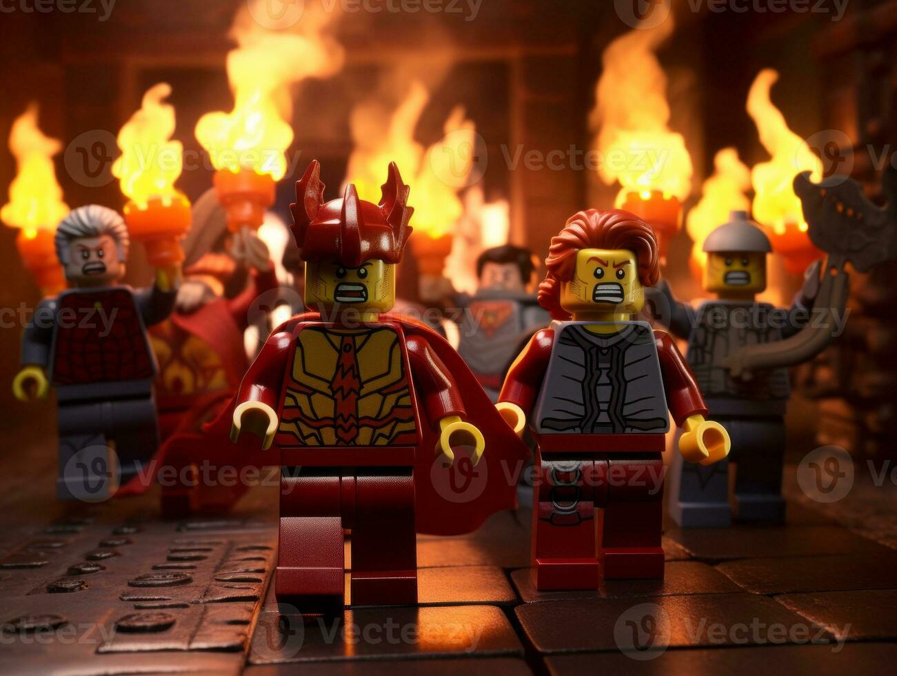 Lego heroes samenwerken omhoog naar opslaan de wereld ai generatief foto