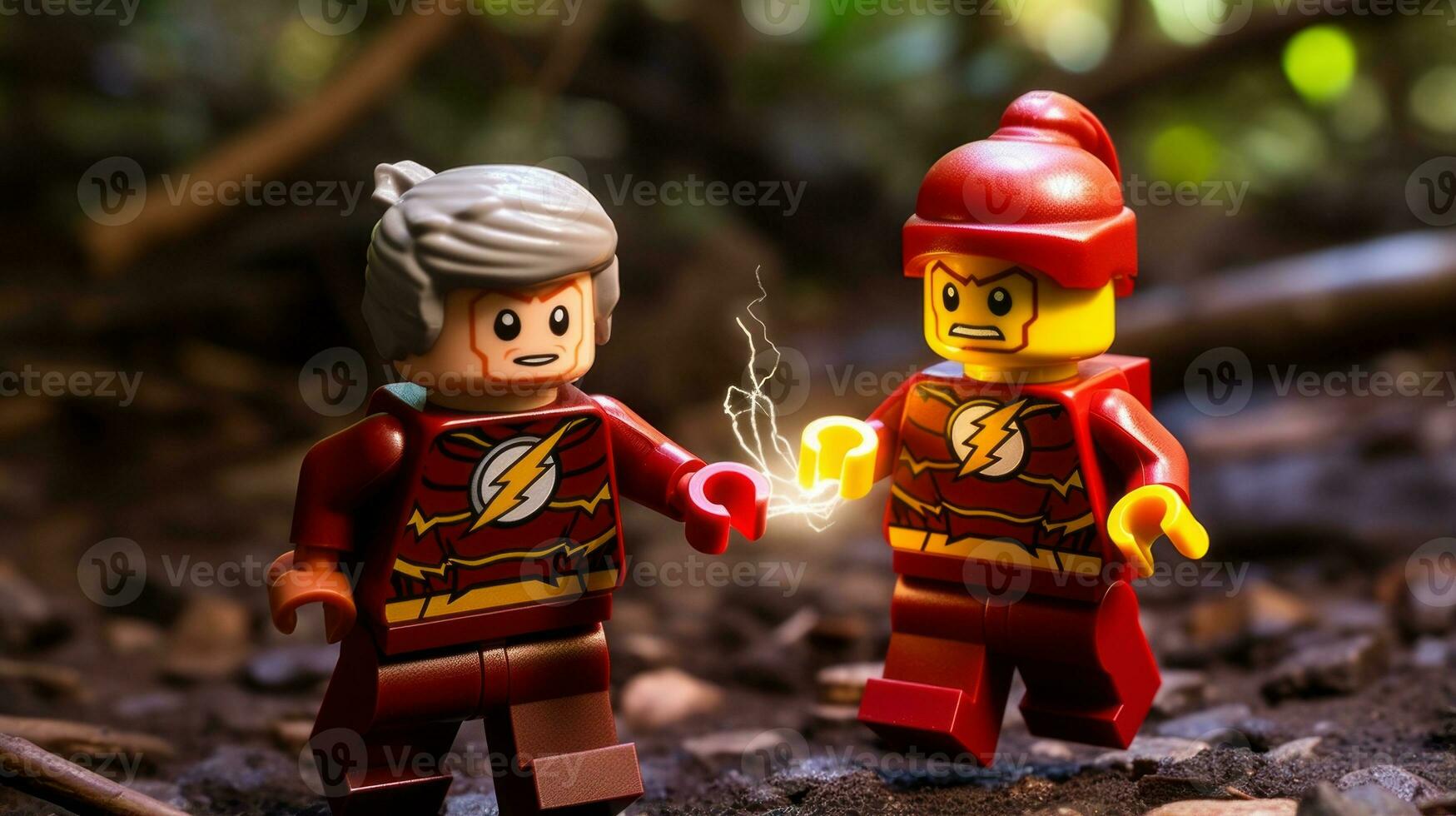 Lego heroes samenwerken omhoog naar opslaan de wereld ai generatief foto