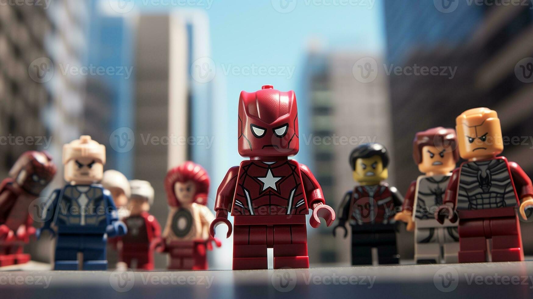 Lego heroes samenwerken omhoog naar opslaan de wereld ai generatief foto