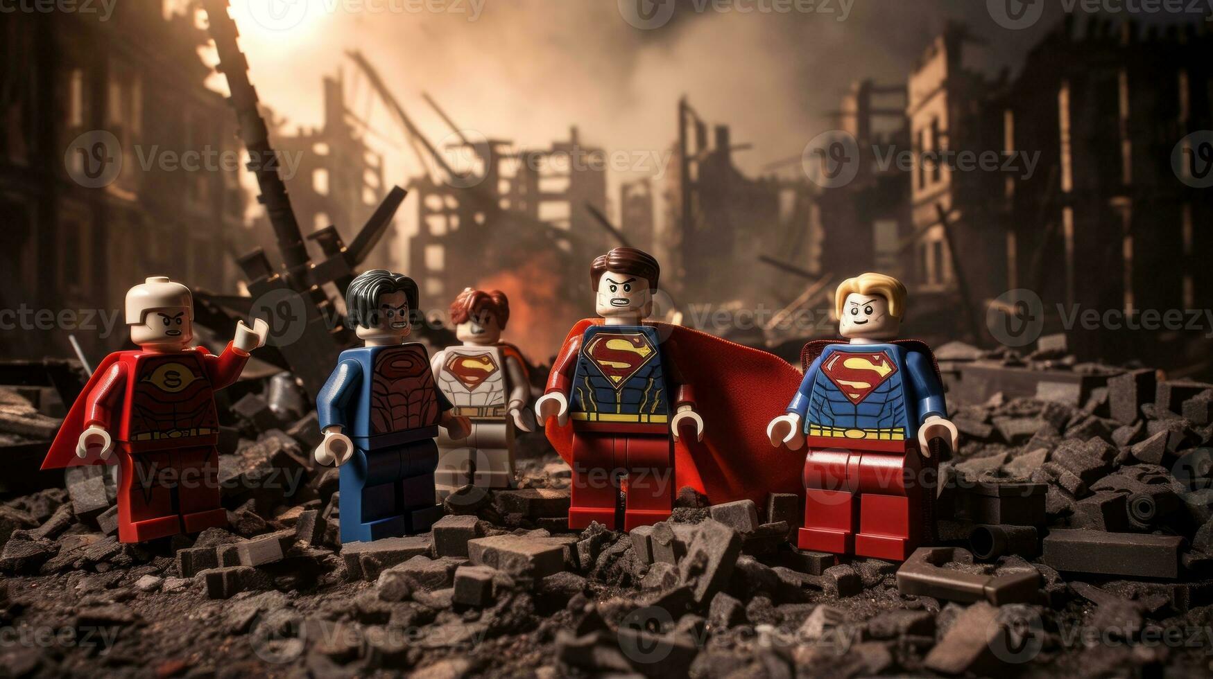 Lego heroes samenwerken omhoog naar opslaan de wereld ai generatief foto