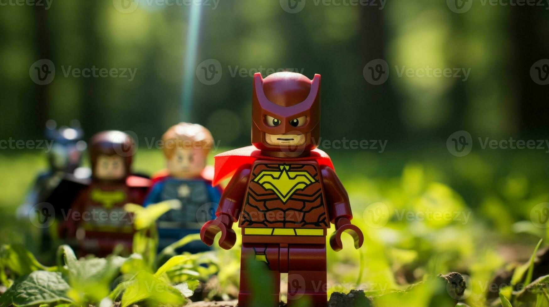 Lego heroes samenwerken omhoog naar opslaan de wereld ai generatief foto