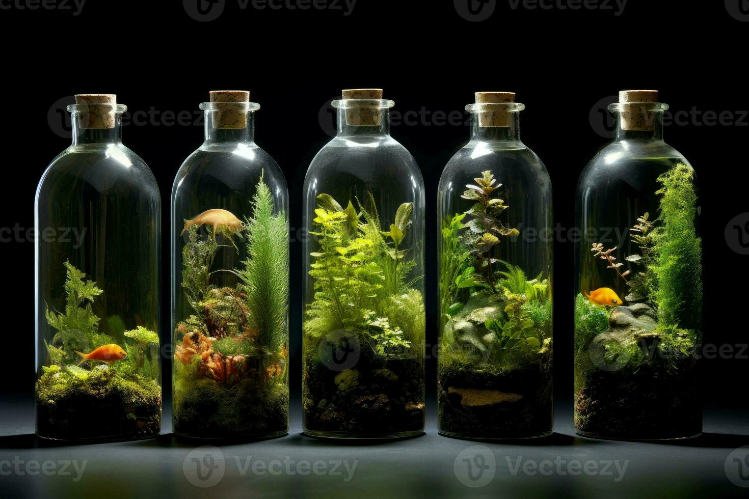 herbruikbaar glas fles met groen ecosysteem. genereren ai foto