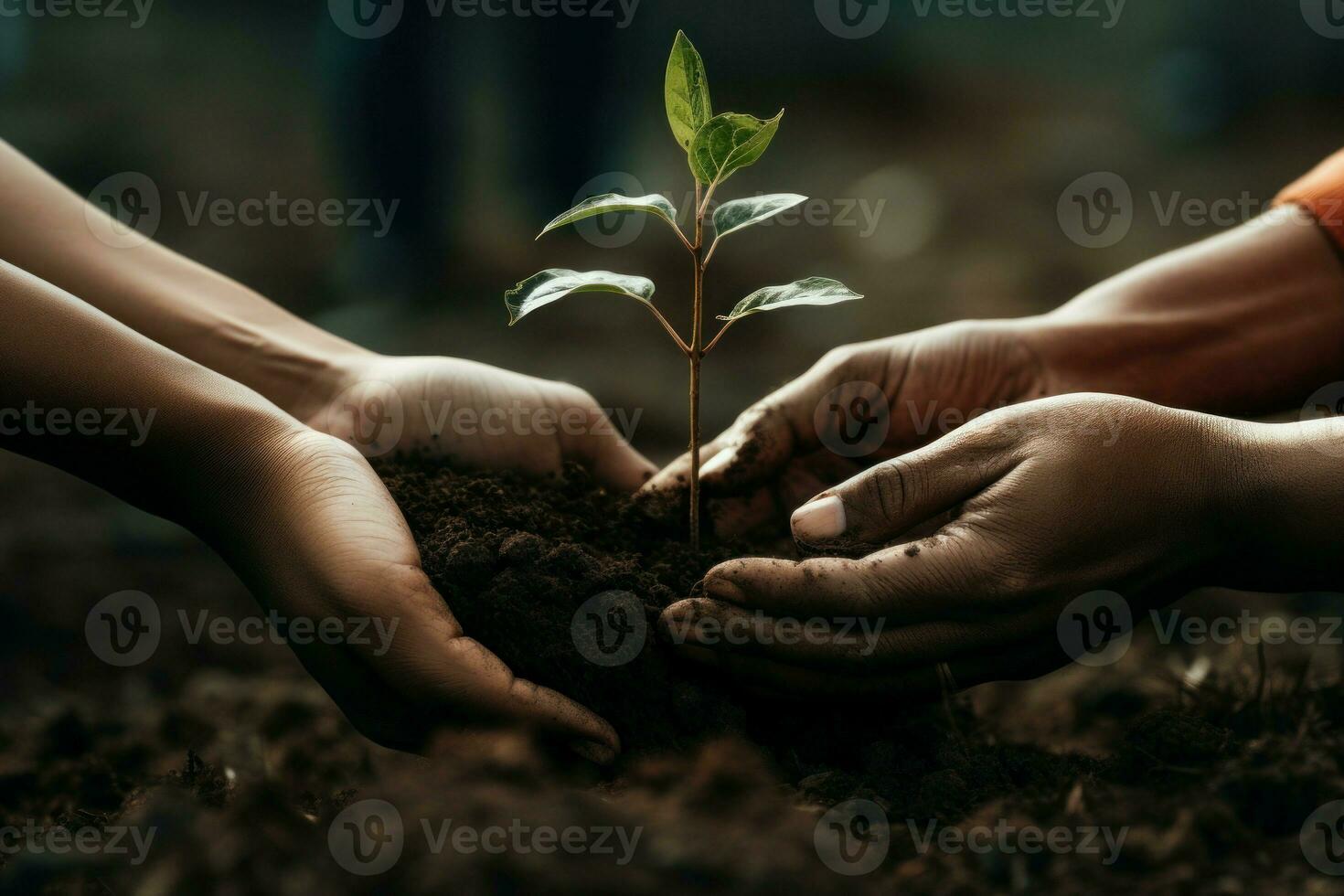 ecologisch ingesteld handen aanplant boom. genereren ai foto