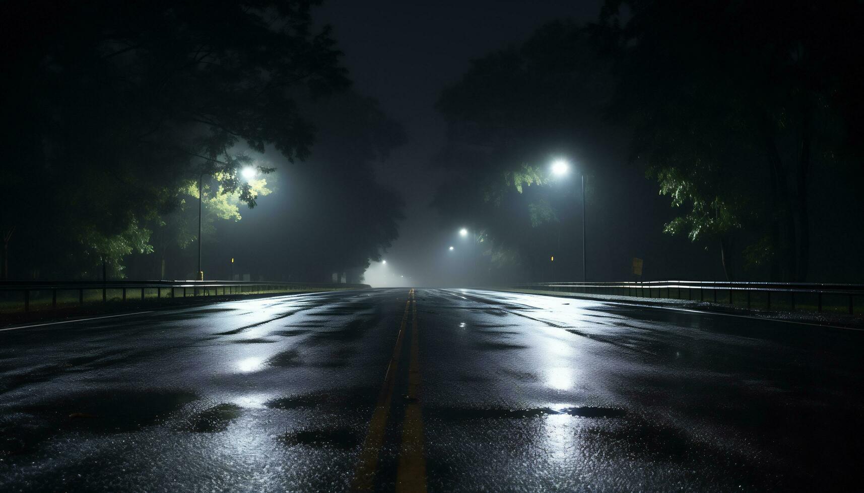 leeg snelweg Bij nacht na regen ai generatief foto