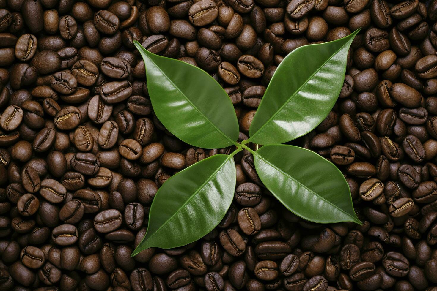 groen bladeren met koffie bonen net zo achtergrond. ai gegenereerd foto