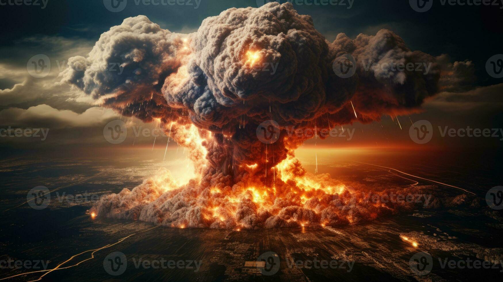 vreselijk explosie van een nucleair bom met een paddestoel. waterstof bom ai generatief foto