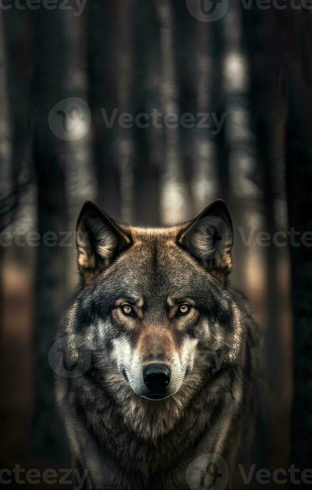 grijs wolf portret met kopieerruimte, generatief ai foto